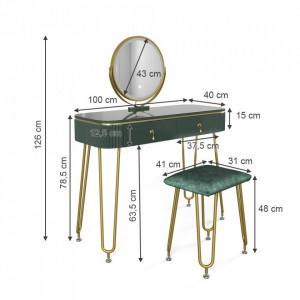 Masuta machiaj cu Oglinda LED si 2 Sertare pentru Cosmetice, Set Masa toaleta 100 cm, masuta cosmetica, vanity - SEV203 - Img 4