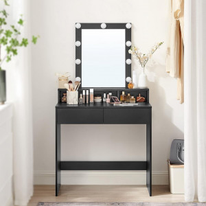Masuta machiaj cu Oglinda LED si 2 Sertare pentru Cosmetice, Set Masa toaleta 80 cm, masuta cosmetica, vanity - SEN30