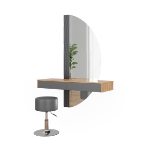 Masuta machiaj cu Oglinda LED si 2 Sertare pentru Cosmetice, Set Masa toaleta 120 cm, Gri, masuta vanity cu Riflaj, cosmetica- SEM243 - Img 2
