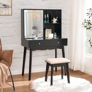 Masuta machiaj cu Oglinda LED si 2 Sertare pentru Cosmetice, Set Masa toaleta 80 cm, masuta cosmetica, vanity - SEN235 - Img 2