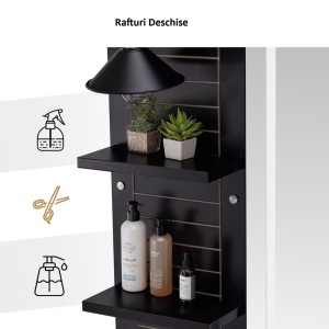 Masuta machiaj cu Oglinda LED si 2 Sertare pentru Cosmetice, Set Masa toaleta 150 cm, Negru / Maro, masuta cosmetica, vanity - SEN259 - Img 7