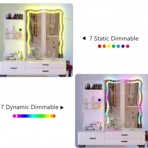 Masuta machiaj cu Oglinda LED si 3 Sertare pentru Cosmetice, Set Masa toaleta 80 cm, Alb, masuta cosmetica, vanity - SEA424 - Img 4