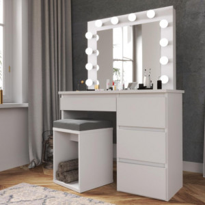 Masuta machiaj cu Oglinda LED si 4 Sertare pentru Cosmetice, Alb, masuta cosmetica, vanity - SEA505 - Img 5