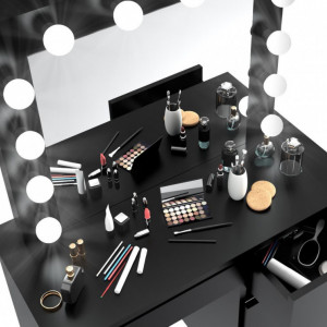Masuta machiaj cu Oglinda LED si 4 Sertare pentru Cosmetice, Negru, masuta cosmetica, vanity - SEN505 - Img 5
