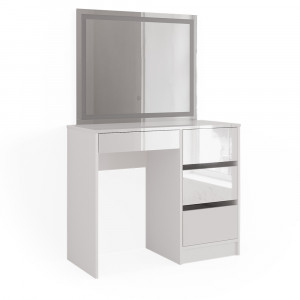 Masuta machiaj cu Oglinda LED si 4 Sertare pentru Cosmetice, Set Masa toaleta 90 cm, Alb Lucios, masuta cosmetica, vanity - SEA468 - Img 5