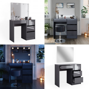 Masuta machiaj cu Oglinda LED si 4 Sertare pentru Cosmetice, Set Masa toaleta 90 cm, Gri, masuta cosmetica, vanity - SEG221 - Img 5