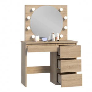 Masuta machiaj cu Oglinda LED si 4 Sertare pentru Cosmetice, Set Masa toaleta 94 cm, masuta cosmetica, vanity - SEM523 - Img 3