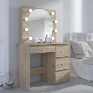Masuta machiaj cu Oglinda LED si 4 Sertare pentru Cosmetice, Set Masa toaleta 94 cm, masuta cosmetica, vanity - SEM527 - Img 6
