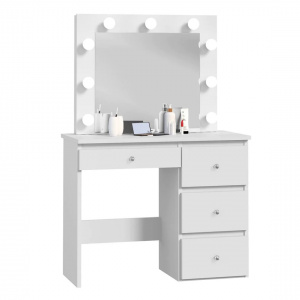 Masuta machiaj cu Oglinda LED si 4 Sertare pentru Cosmetice, Set Masa toaleta 94 cm, Alb, masuta cosmetica, vanity - SEA550 - Img 3