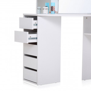 Masuta machiaj cu Oglinda LED si 5 Sertare pentru Cosmetice, Alb, masuta cosmetica, vanity - SEA255 - Img 8