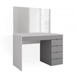 Masuta machiaj cu Oglinda LED si 5 Sertare pentru Cosmetice, Set Masa toaleta 115 cm, Alb, masuta cosmetica, vanity - SEA445 - Img 5