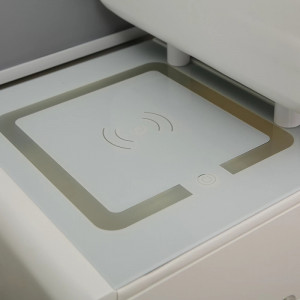 Masuta machiaj cu Oglinda LED si 5 Sertare pentru Cosmetice, Set Masa toaleta 110 cm, Alb, masuta cosmetica, vanity - SEA98 - Img 2