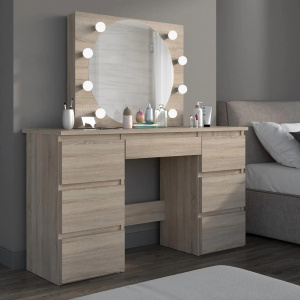 Masuta machiaj cu Oglinda LED si 5 Sertare pentru Cosmetice, Set Masa toaleta 120 cm, masuta cosmetica, vanity - SEM531