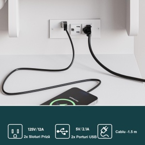 Masuta machiaj cu Oglinda LED si 5 Sertare pentru Cosmetice, Set Masa toaleta 99 cm, Alb, masuta cosmetica, vanity - SEA829 - Img 6