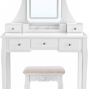Masuta machiaj cu Oglinda LED si 5 Sertare pentru Cosmetice, Set Masa toaleta 80 cm, Alb, masuta cosmetica, vanity - SEA338 - Img 8