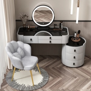 Masuta machiaj cu Oglinda LED si 6 Sertare pentru Cosmetice, Set Masa toaleta 100 cm, Gri, masuta cosmetica, vanity - SEG10