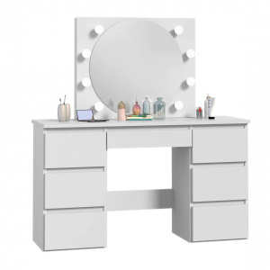 Masuta machiaj cu Oglinda LED si 7 Sertare pentru Cosmetice, Set Masa toaleta 120 cm, Alb, masuta cosmetica, vanity - SEA551 - Img 4