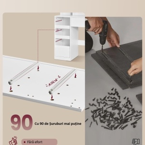 Masuta machiaj cu Oglinda LED si 9 Sertare pentru Cosmetice, Set Masa toaleta 107 cm, Alb, masuta cosmetica, vanity - SEA11 - Img 3