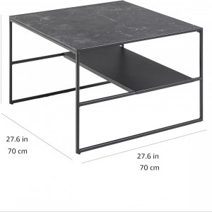 MCN8 - Masuta de cafea, 70 x 70 cm, cu raft, picioare metalice, blat cu Imitatie de Marmura - Negru - Img 8