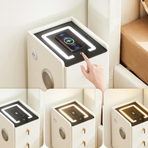 NOA1 - Set 2x Noptiere Smart, 30 cm, cu 3 sertare, LED, USB, Bluetooth, Incarcator Wireless, mobilier dormitor - Alb - Img 9