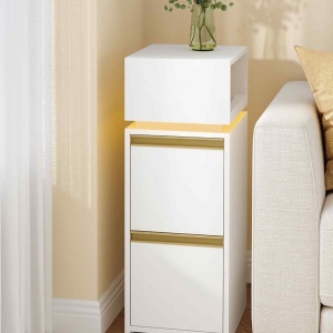 NOA201 - Set 2 Noptiere, 24 cm, foarte inguste, LED - Alb - Auriu