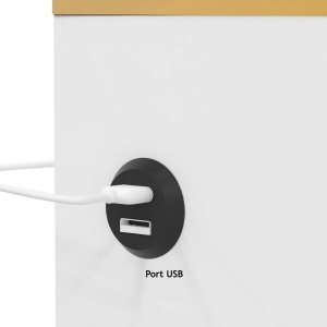 NOA226 - Noptiera alba 45 cm, cu 3 sertare, cu LED si USB pentru dormitor - Alb-Auriu - Img 6