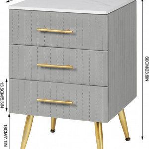 NOG205 - Set 2 Noptiere, 41 cm, cu 3 sertare pentru dormitor - Gri - Auriu - Img 3