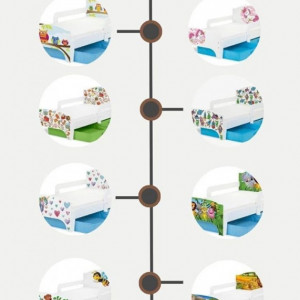 PAAC9 - Pat pentru copii 70x140 cm, model Unicorn, pentru fetite, cu somiera, saltea si sertare textile - Alb - Img 6