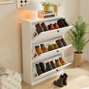 PANA24 - Pantofar cu 3 compartimente, 80 cm, pantofare, depozitare pantofi, mobilier hol - Alb - Img 6