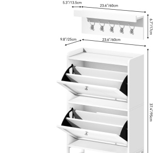 PANA33 - Pantofar 60 cm ingust, 2 compartimente, pantofare, depozitare pantofi, mobilier hol - Alb - Img 2