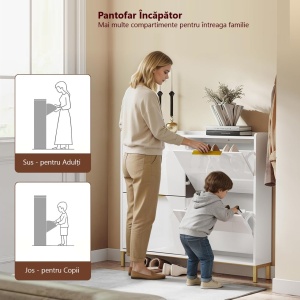 Pantofar alb lucios, 100 cm foarte ingust, 4 compartimente, pantofare, depozitare pantofi, mobilier hol - PANA37 - Img 7