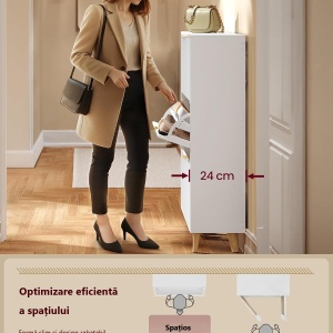 Pantofar alb riflaj, 80cm ingust, 3 compartimente, pantofare, depozitare pantofi, mobilier hol - PANA38 - Img 8