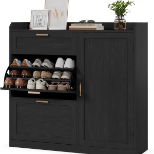 Pantofar Alb sau Negru, 100 cm, pantofare, depozitare pantofi cu 2 Compartimente, Sertar si Dulapior, mobilier hol - PANA41 - Img 4