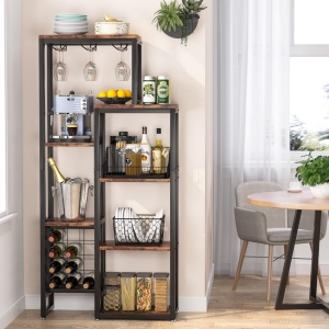 RVI4 - Rafturi Vin pentru, 80 cm, depozitare vin, raft stil industrial, bucatarie, living, dining - Negru Maro / Gri - Img 8