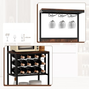 RVI6 - Rafturi Vin, 54 cm, depozitare vin, raft stil industrial, bucatarie, living, dining - Negru - Maro - Img 2