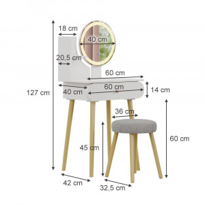 SEA448 - Set Masa toaleta 60 cm cosmetica machiaj, oglinda cu LED, masuta vanity - Alb - Img 3