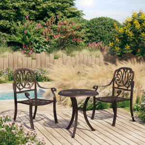 SEGM702 - Set Masa si 2 scaune gradina, terasa, balcon aluminiu turnat, la alegere masa 62 cm, 78 cm sau 90 cm - Bronz