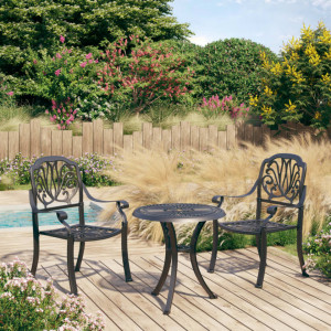 SEGN704 - Set Masa si 2 scaune gradina, terasa, balcon aluminiu turnat, la alegere masa 62 cm, 78 cm sau 90 cm - Negru