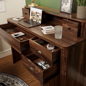 BIM2 - Masa de birou , 120 cm, home office cu 5 sertare - Maro - Img 7