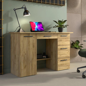 BIM511 - Birou 120 cm, masa de calculator cu 4 sertare si 1 dulap, office - culoarea Stejar - Img 5