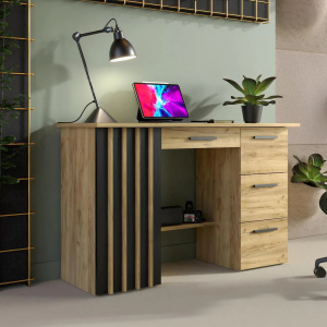 BIM512 - Birou 120 cm, masa de calculator cu 4 sertare si 1 dulap, office - culoarea Stejar