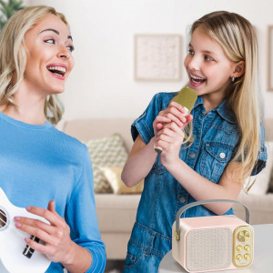 CADC1 - Set Sistem Mini Karaoke si 2 Mini Microfoane, Jucarii copii, Cadou pentru Craciun, Petreceri in familie - Roz - Img 3