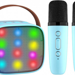 CADC2 - Set Sistem Mini Karaoke si 2 Mini Microfoane, Jucarii copii, Cadou pentru Craciun, Petreceri in familie - Albastru