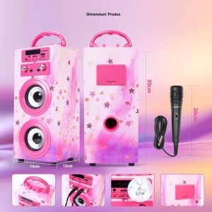 CADC9 - Set Sistem Mini Karaoke si 2 Mini Microfoane, Jucarii copii, Cadou, Petreceri in familie - Roz - Img 6
