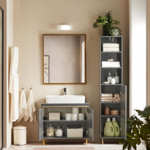 LISIA3 - Set Mobilier Baie Marga 2 piese - masca chiuveta, dulap inalt - Gri - Auriu - Img 3