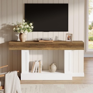 MAA45 - Masa Consola alba cu blat maro, 160 cm, masuta hol, living, dormitor - Img 3