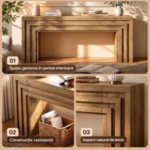 MAM42 - Masa Consola, 160 cm, masuta Hol cu spatiu de depozitare, aspect de Lemn, Living, Dining, Dormitor - Maro - Img 7