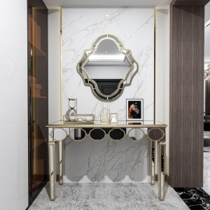 MAOG203 - Masa toaleta oglinda, masuta consola, 120 cm, cosmetica machiaj, vanity birou, Argintiu - Img 4
