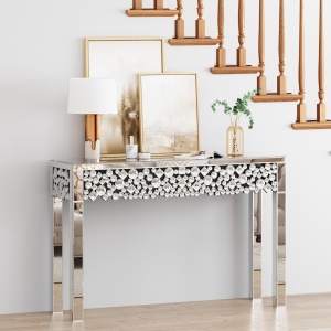 MAOG205 - Masa toaleta oglinda, masuta consola, 120 cm, cosmetica machiaj, vanity birou, Argintiu - Img 4