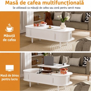 Masuta de cafea Rabatabila, 110 cm, masa canapea cu Usi Glisante Riflate, Alb / Negru / Maro / Gri / Alb-Maro - MCA1 - Img 11